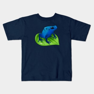 Blue Poison Dart Frog on a Leaf Kids T-Shirt